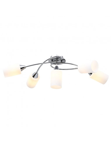 Lampadario Paralumi in Ceramica 5 Lampadine E14 Bianco a Cono
