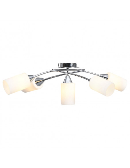Lampadario Paralumi in Ceramica 5 Lampadine E14 Bianco a Cono