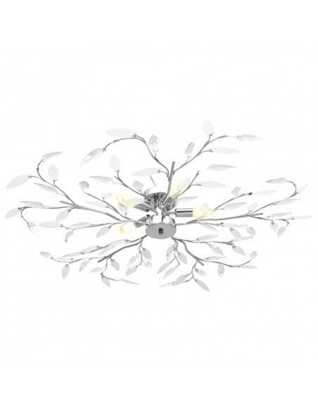 Lampadario Foglie e Bracci in Cristallo Acrilico 5 E14 Bianco