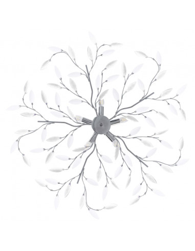 Lampadario Foglie e Bracci in Cristallo Acrilico 5 E14 Bianco