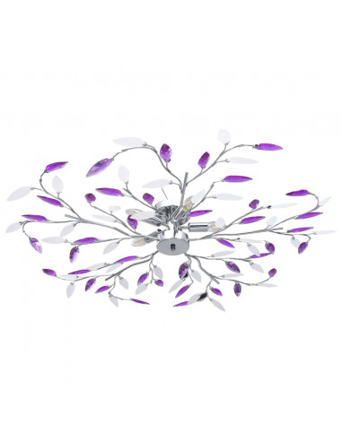 Lampadario Foglie e Bracci in Cristallo Acrilico 5 E14 Viola