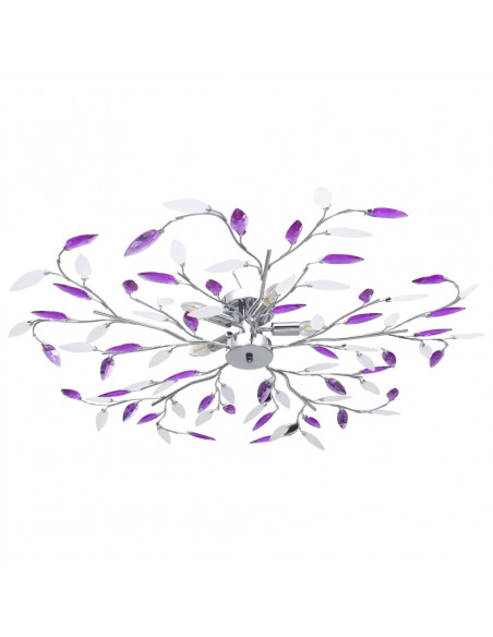 Lampadario Foglie e Bracci in Cristallo Acrilico 5 E14 Viola