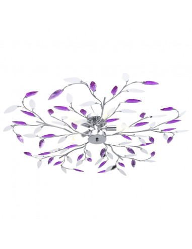 Lampadario Foglie e Bracci in Cristallo Acrilico 5 E14 Viola