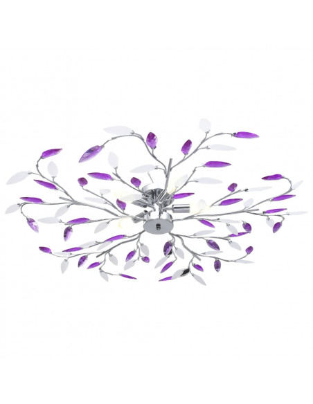 Lampadario Foglie e Bracci in Cristallo Acrilico 5 E14 Viola