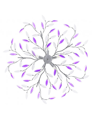Lampadario Foglie e Bracci in Cristallo Acrilico 5 E14 Viola