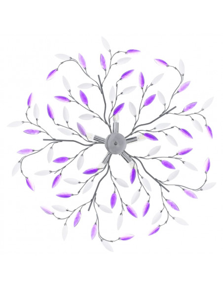 Lampadario Foglie e Bracci in Cristallo Acrilico 5 E14 Viola