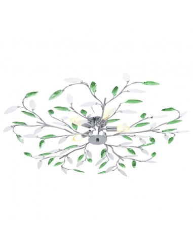 Lampadario Foglie e Bracci in Cristallo Acrilico 5 E14 Verde