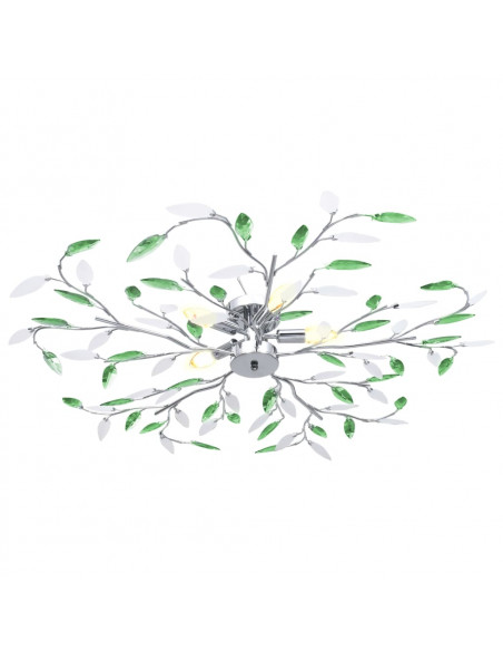 Lampadario Foglie e Bracci in Cristallo Acrilico 5 E14 Verde