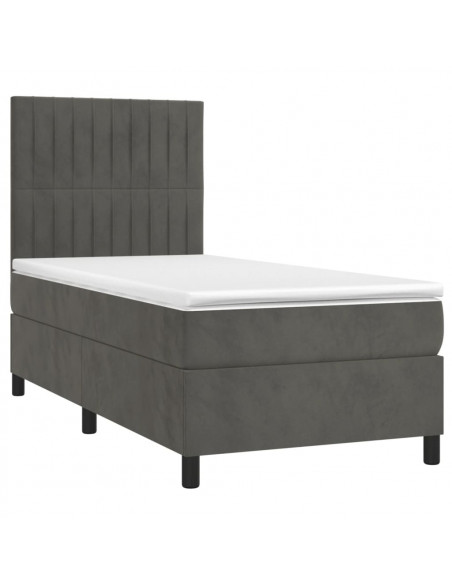 Letto a Molle con Materasso e LED Grigio Scuro 90x200cm Velluto