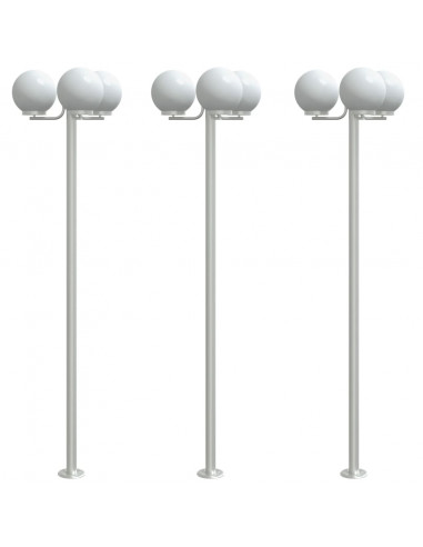 Lampade da Terra per Esterni 3pz Argento 215cm in Acciaio Inox