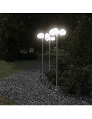 Lampade da Terra per Esterni 3pz Argento 215cm in Acciaio Inox
