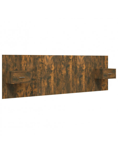 Testiera Letto con Comodini in Legno Multistrato Rovere Fumo