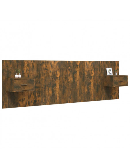 Testiera Letto con Comodini in Legno Multistrato Rovere Fumo