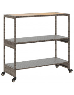 Carrello da Bar 3 Livelli Grigio Polyrattan e Massello Acacia 2