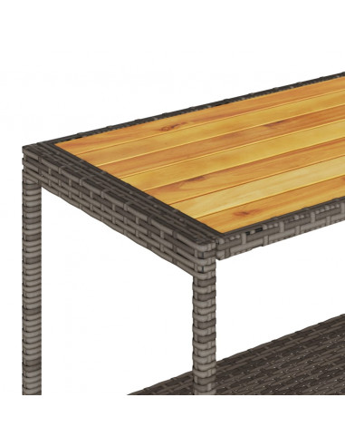 Carrello da Bar 3 Livelli Grigio Polyrattan e Massello Acacia