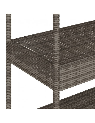 Carrello da Bar 3 Livelli Grigio Polyrattan e Massello Acacia