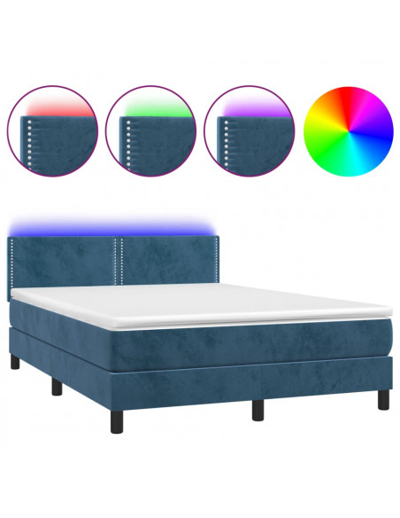 Letto a Molle con Materasso e LED Blu Scuro 140x200 cm