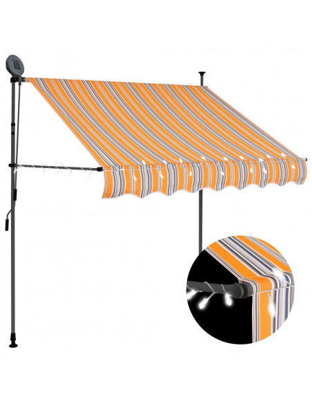 Tenda da Sole Retrattile Manuale con LED 150 cm Gialla e Blu