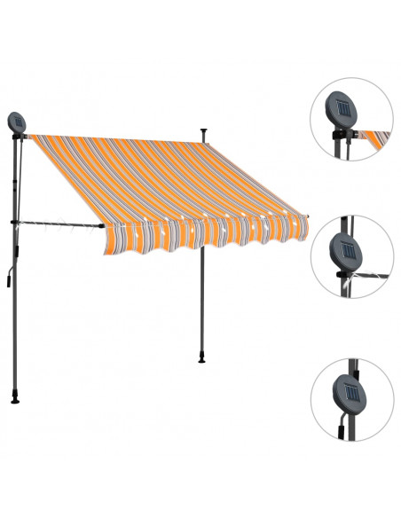 Tenda da Sole Retrattile Manuale con LED 150 cm Gialla e Blu