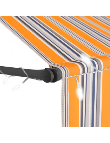 Tenda da Sole Retrattile Manuale con LED 150 cm Gialla e Blu