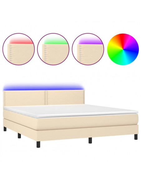 Letto a Molle con Materasso e LED Crema 180x200 cm in Tessuto