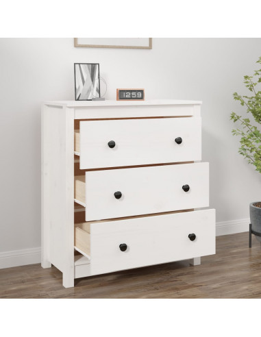 Credenza Bianca 70x35x80 cm in Legno Massello di Pino