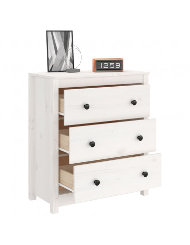 Credenza Bianca 70x35x80 cm in Legno Massello di Pino