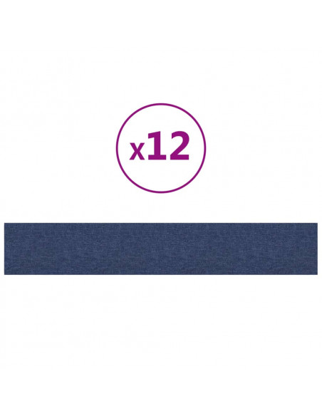 Pannelli Murali 12 pz Blu 90x15 cm Tessuto 1,62 m²