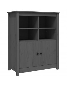 Credenza Grigia 83x41,5x100 cm in Legno Massello di Pino 2