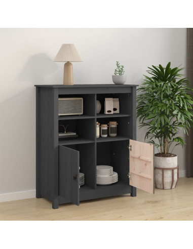 Credenza Grigia 83x41,5x100 cm in Legno Massello di Pino