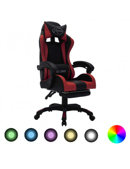 Sedia da Gaming con Luci a LED RGB Rosso Vino e Nera Similpelle