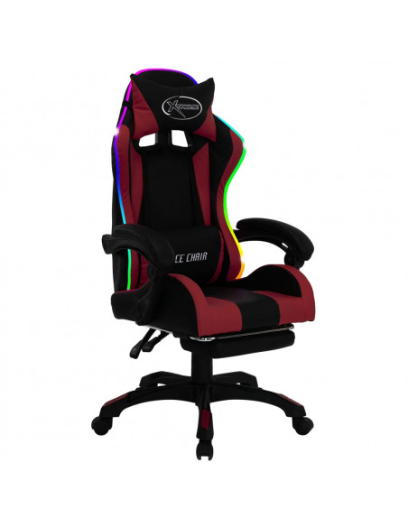 Sedia da Gaming con Luci a LED RGB Rosso Vino e Nera Similpelle