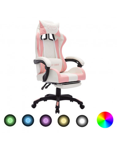 Sedia da Gaming con Luci a LED RGB Rosa e Bianca in Similpelle