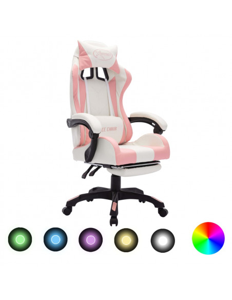 Sedia da Gaming con Luci a LED RGB Rosa e Bianca in Similpelle