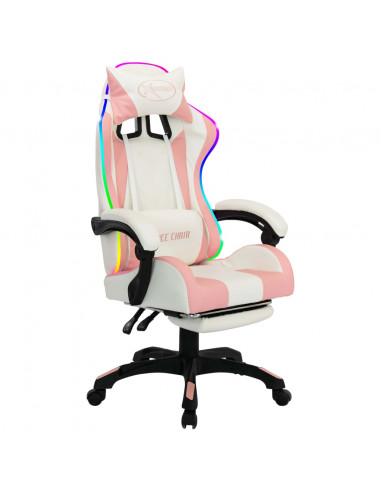 Sedia da Gaming con Luci a LED RGB Rosa e Bianca in Similpelle