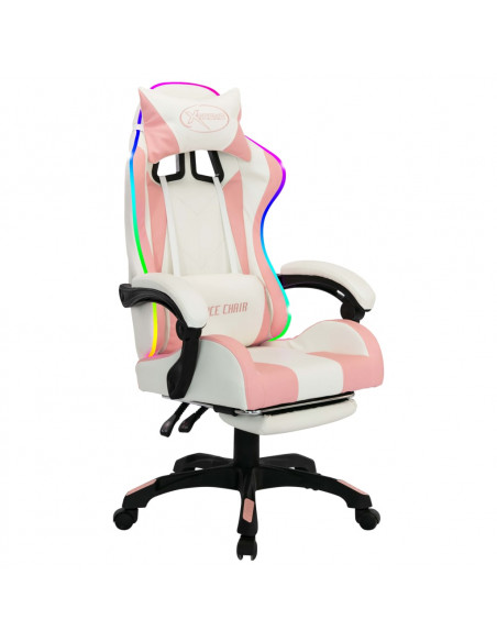 Sedia da Gaming con Luci a LED RGB Rosa e Bianca in Similpelle