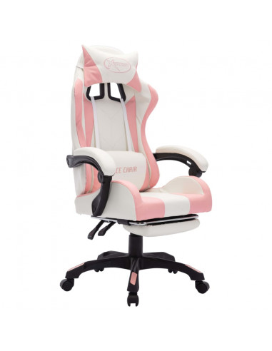 Sedia da Gaming con Luci a LED RGB Rosa e Bianca in Similpelle