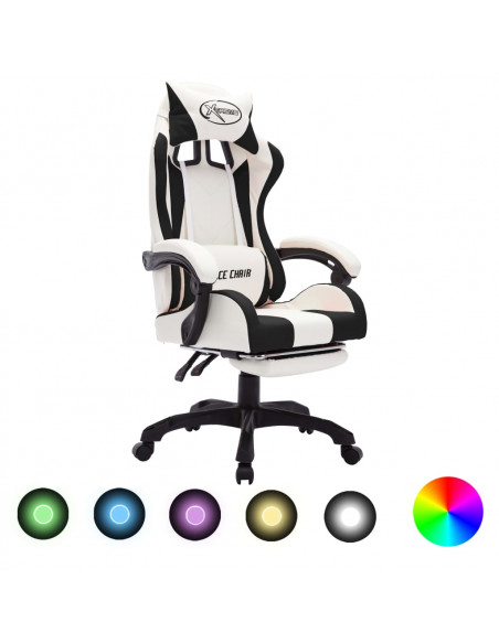 Sedia da Gaming con Luci a LED RGB Nera e Bianca in Similpelle