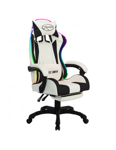 Sedia da Gaming con Luci a LED RGB Nera e Bianca in Similpelle