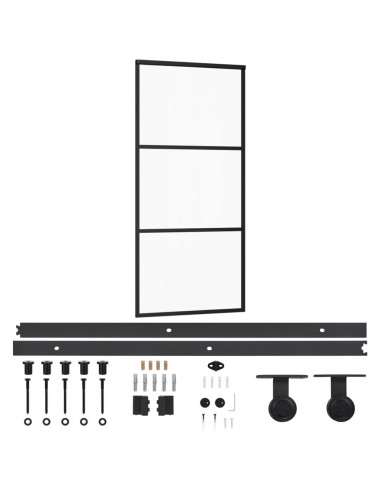 Porta Scorrevole con Kit Montaggio Vetro ESG Alluminio 90x205cm