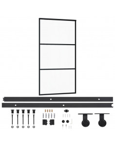 Porta Scorrevole e Kit Montaggio Vetro ESG Alluminio 102x205cm 2