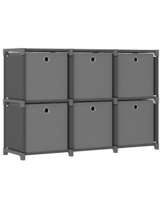 Mensola con 6 Scatole a Cubo Grigia 103x30x72,5 cm in Tessuto 2