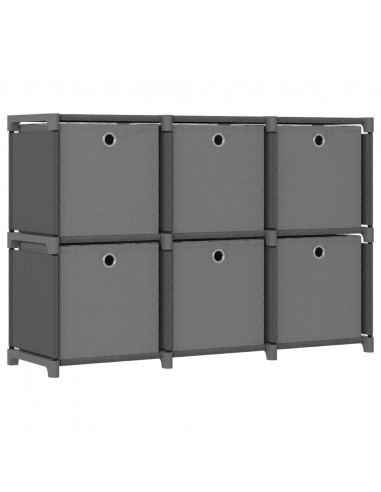Mensola con 6 Scatole a Cubo Grigia 103x30x72,5 cm in Tessuto