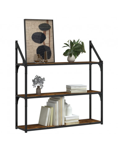 Scaffale Parete 3 Ripiani Rovere Fumo 80x21x78,5 cm Multistrato