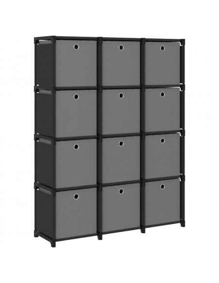 Mensola con 12 Scatole a Cubo Nera 103x30x141 cm in Tessuto