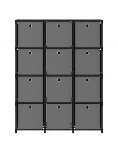 Mensola con 12 Scatole a Cubo Nera 103x30x141 cm in Tessuto