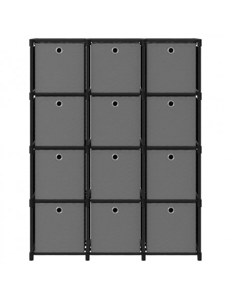 Mensola con 12 Scatole a Cubo Nera 103x30x141 cm in Tessuto