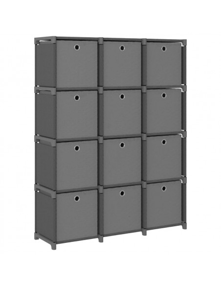 Mensola con 12 Scatole a Cubo Grigia 103x30x141 cm in Tessuto