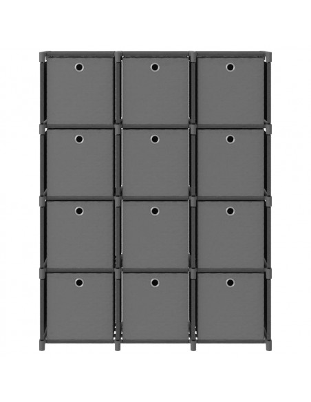 Mensola con 12 Scatole a Cubo Grigia 103x30x141 cm in Tessuto