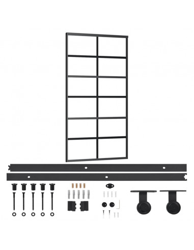 Porta Scorrevole e Kit Montaggio Vetro ESG Alluminio 102x205cm
